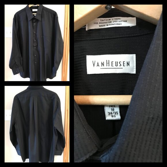 Van Heusen Men’s Dress Shirt: Black Sateen Stripe, Long Sleeves, Size 18 34/35 - Picture 9 of 9